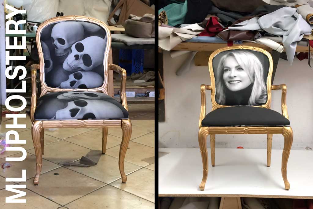 Chair upholstered with photos