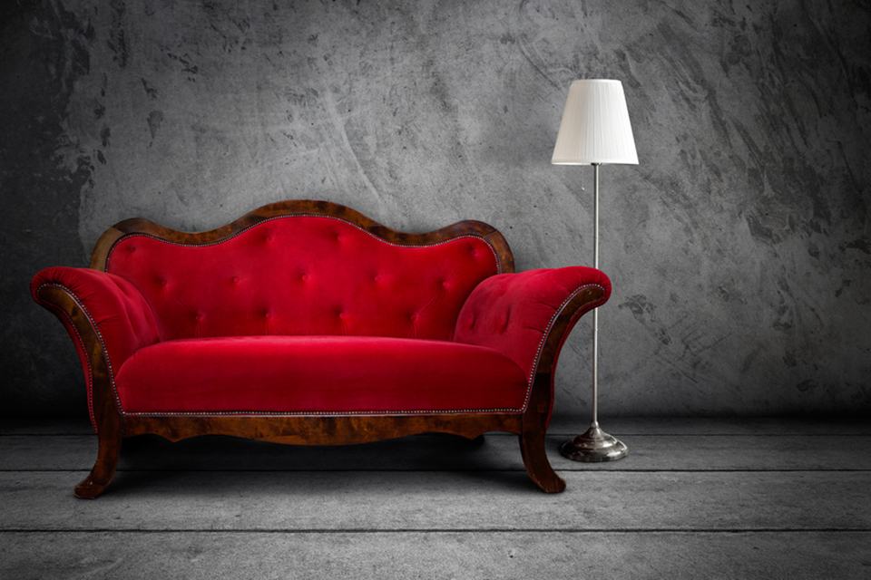 Red sofa upholtered by ML Upholstery Design Los Angeles